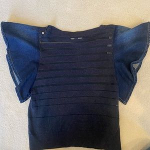 Diesel s blouse with butterfly denim sleeves.